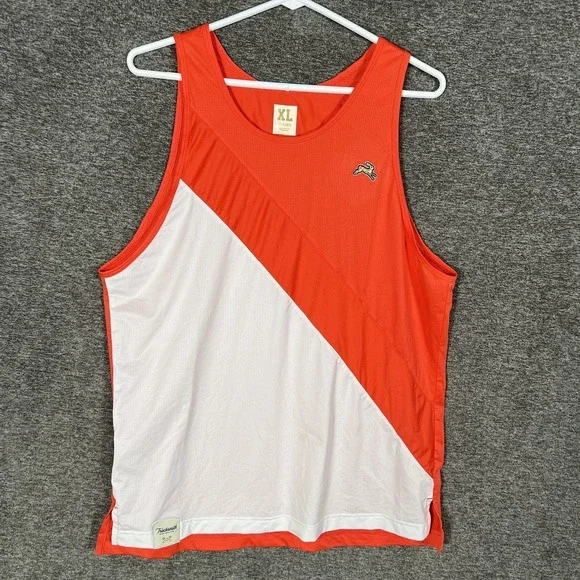 Tracksmith Shirt Mens XL Orange White Tank Top Running Singlet Mesh Athletic - Picture 1 of 11